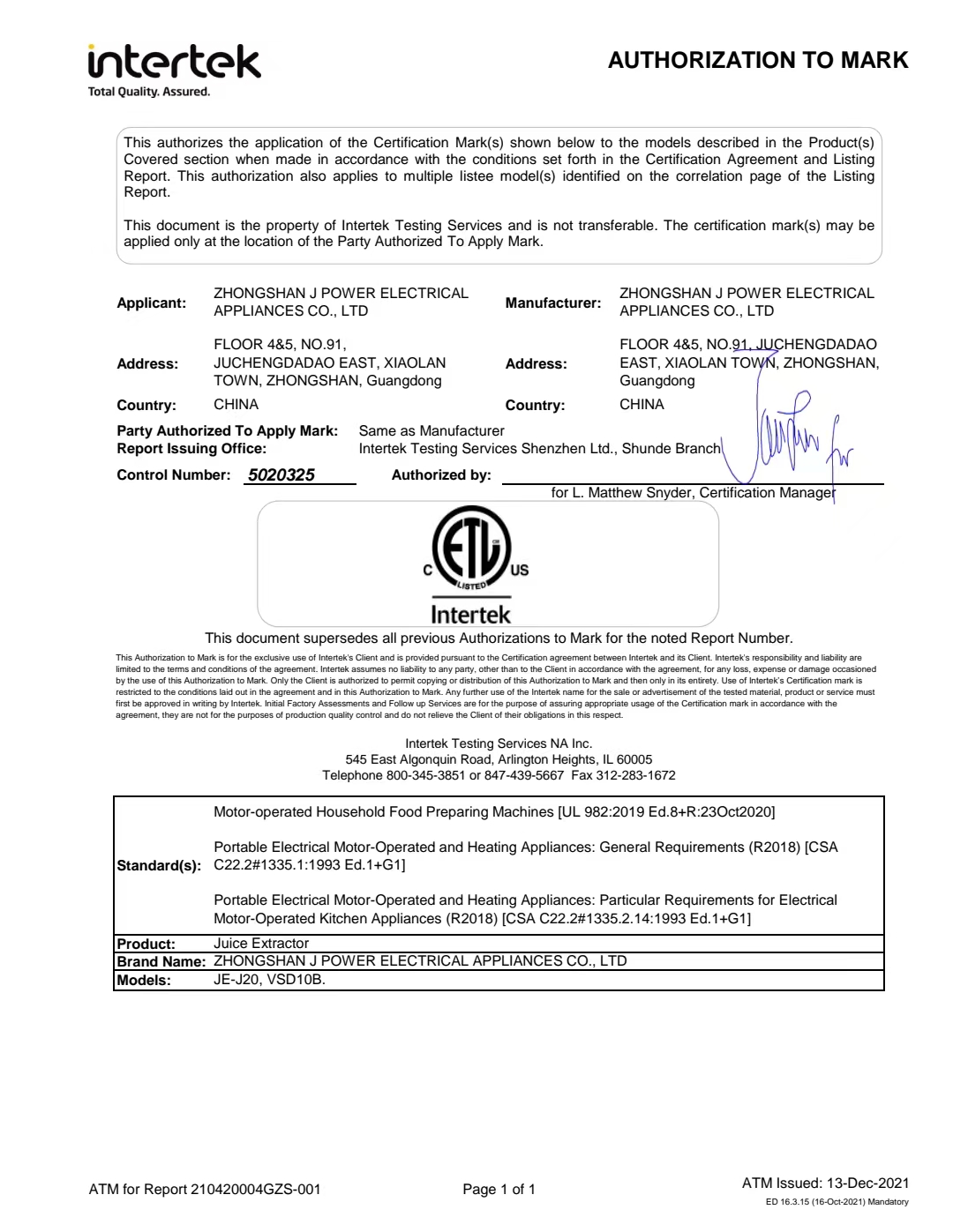 About Zhongshan J Power Electrical Appliances Co., Ltd., Company Information