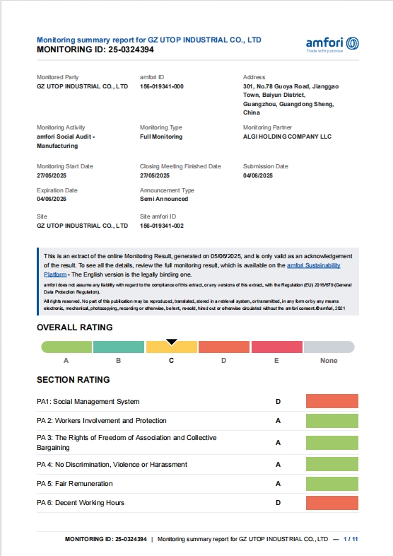 GZ Utop Industrial Co., Ltd.certification
