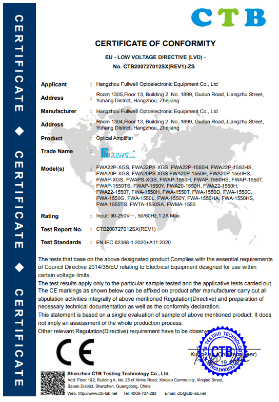 Hangzhou Fullwell Optoelectronic Equipment Co. Ltdcertification