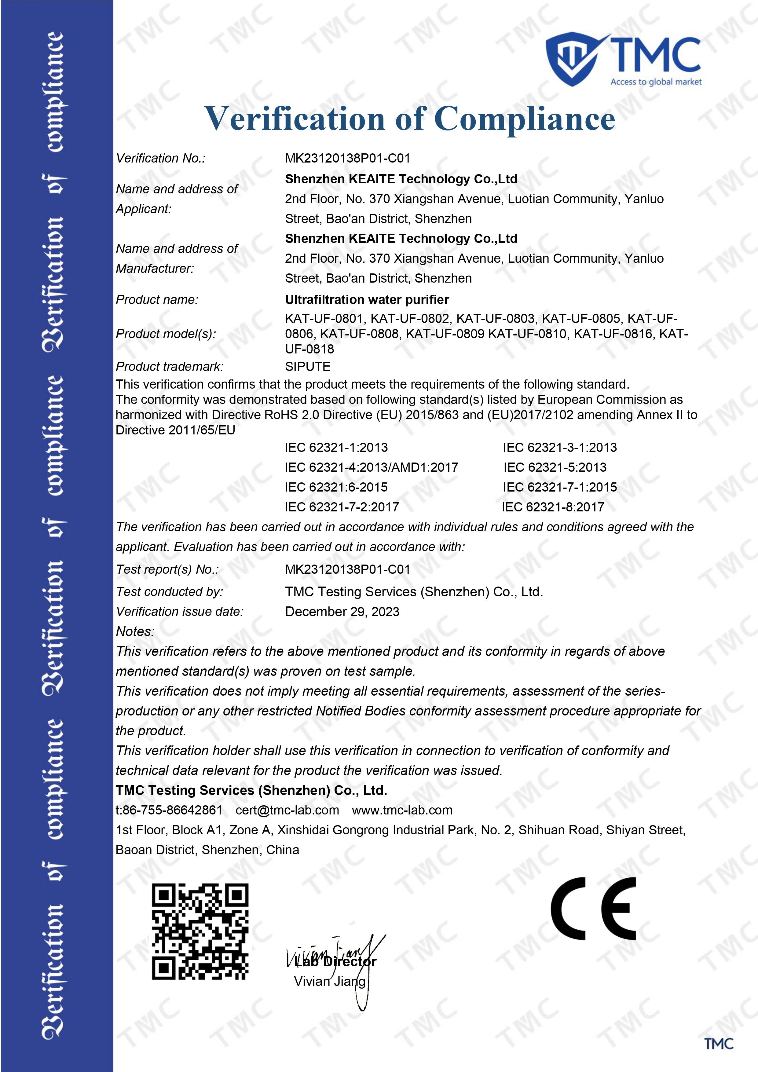 Shenzhen Keaite Electronics Co.,Ltdcertification