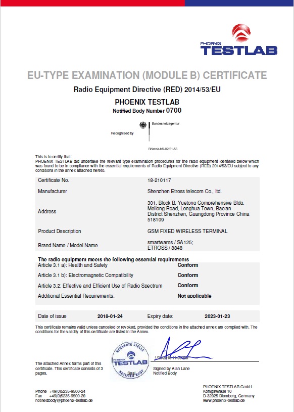 Shenzhen Etross Telecom Co. Ltdcertification