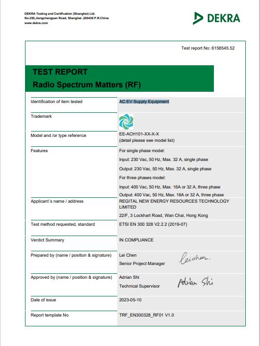 Regital New Energy Resources Technology Limitedcertification