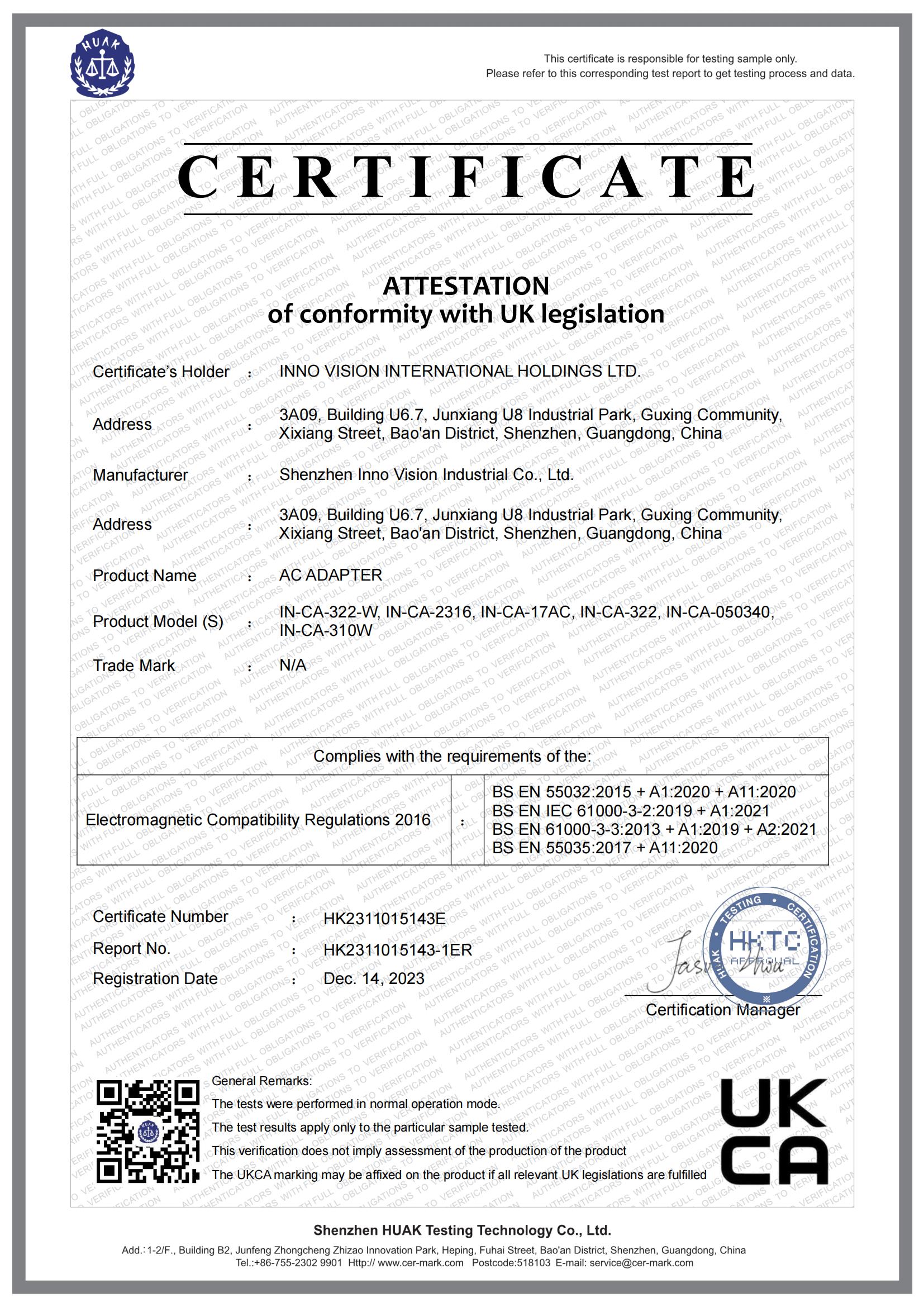 Inno Vision International Holdings Limitedcertification