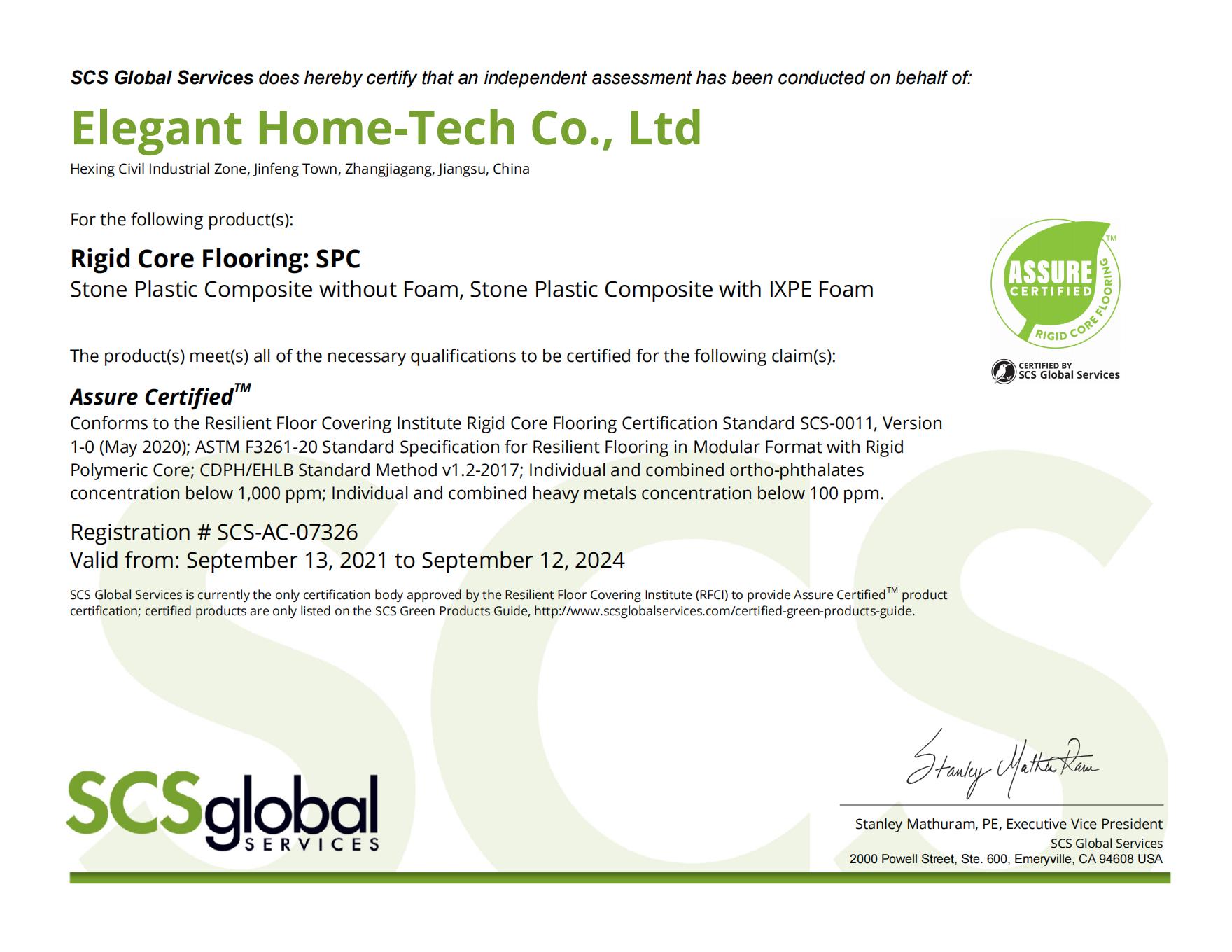 Elegant Home-Tech Co. , Ltd.certification