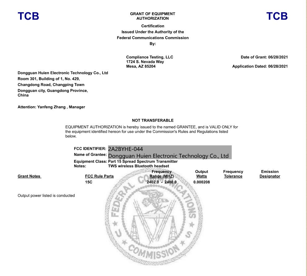 Dongguan Huien Electronic Technology Co., Ltd.certification