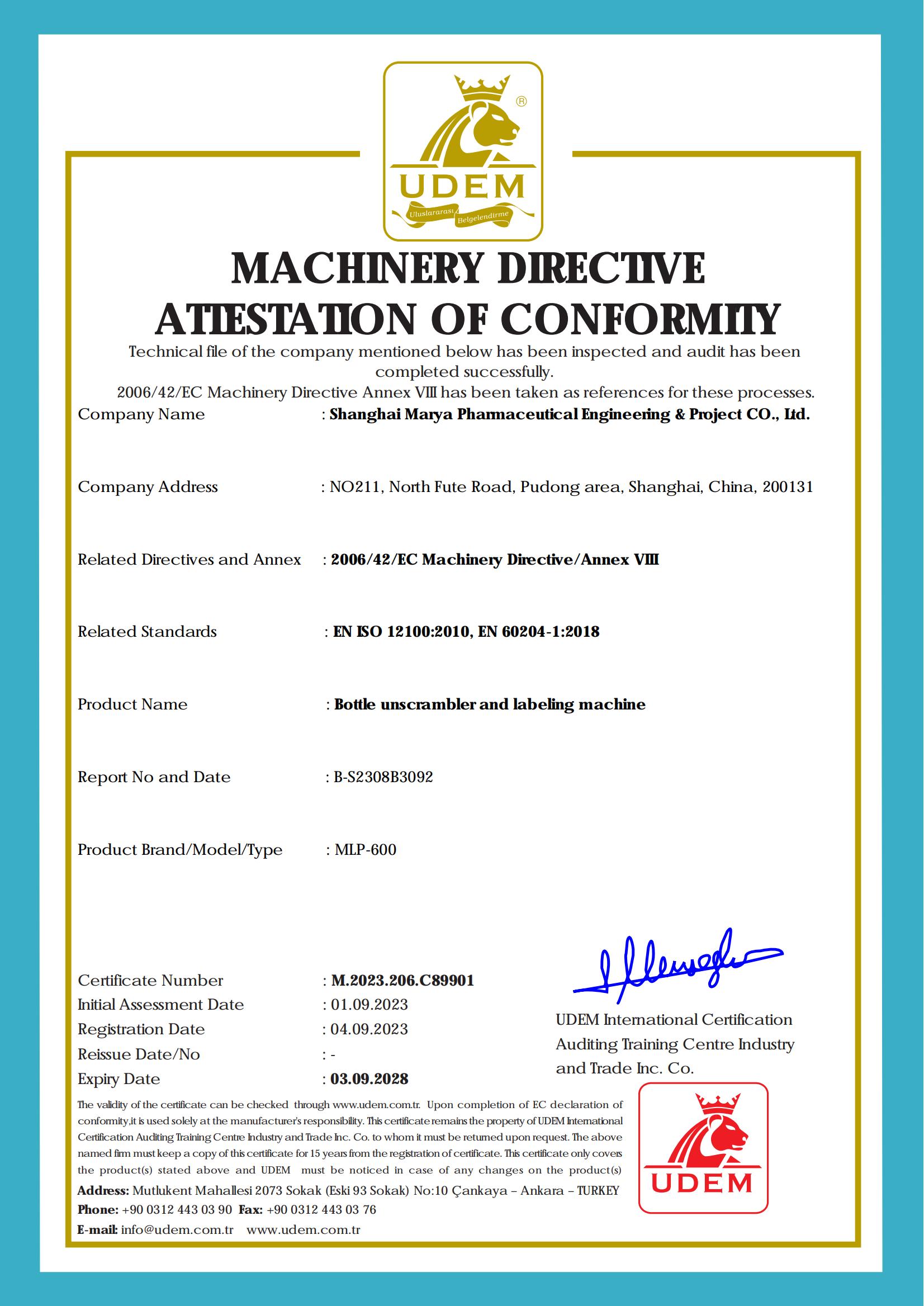 Shanghai Marya Pharmaceutical Engineering & Project Co. Ltdcertification