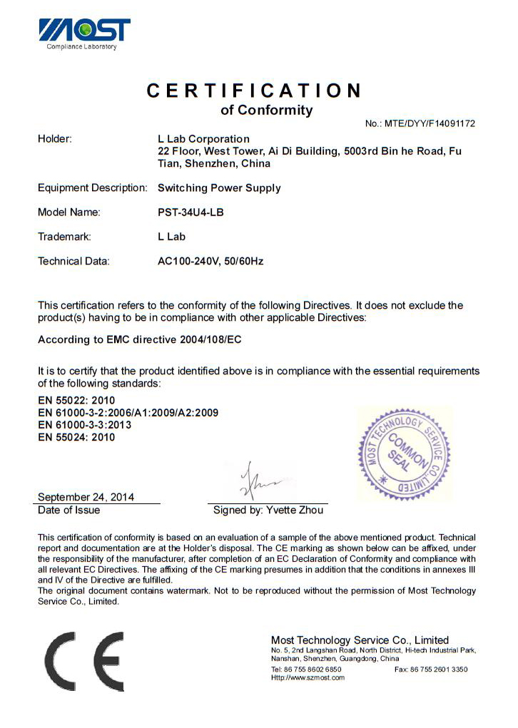L Lab Corporation Limitedcertification