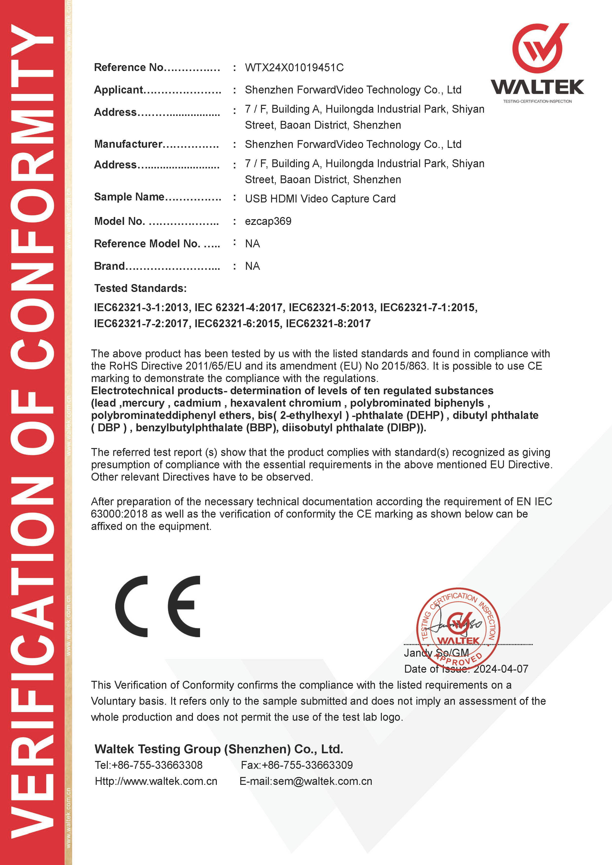 Shenzhen ForwardVideo Technology Co.,Ltdcertification