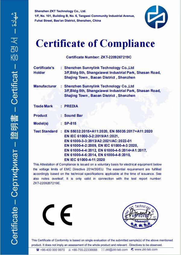 Shenzhen Sunnylink Technology Co.,Ltdcertification