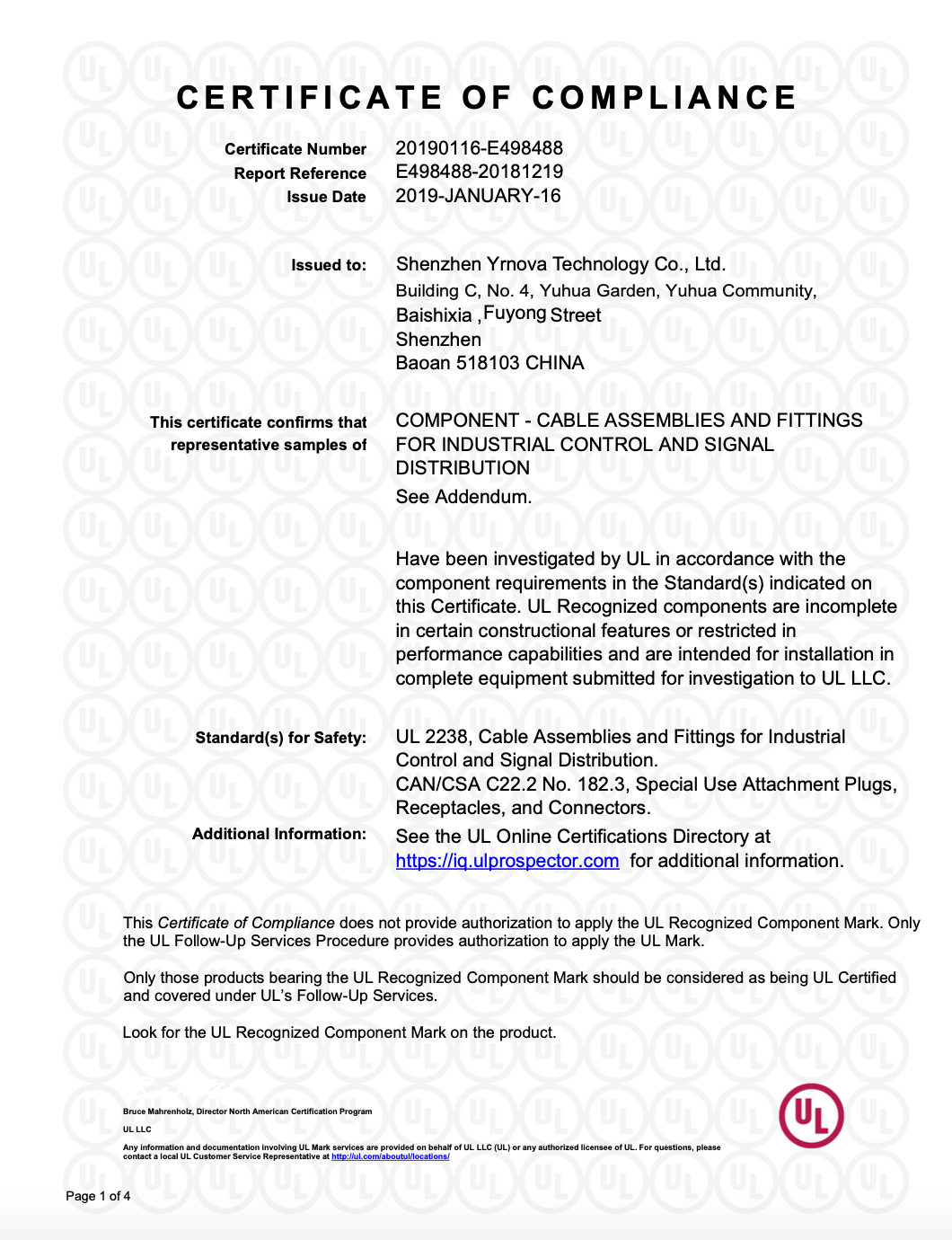 Shenzhen Yrnova Technology Co., Ltdcertification