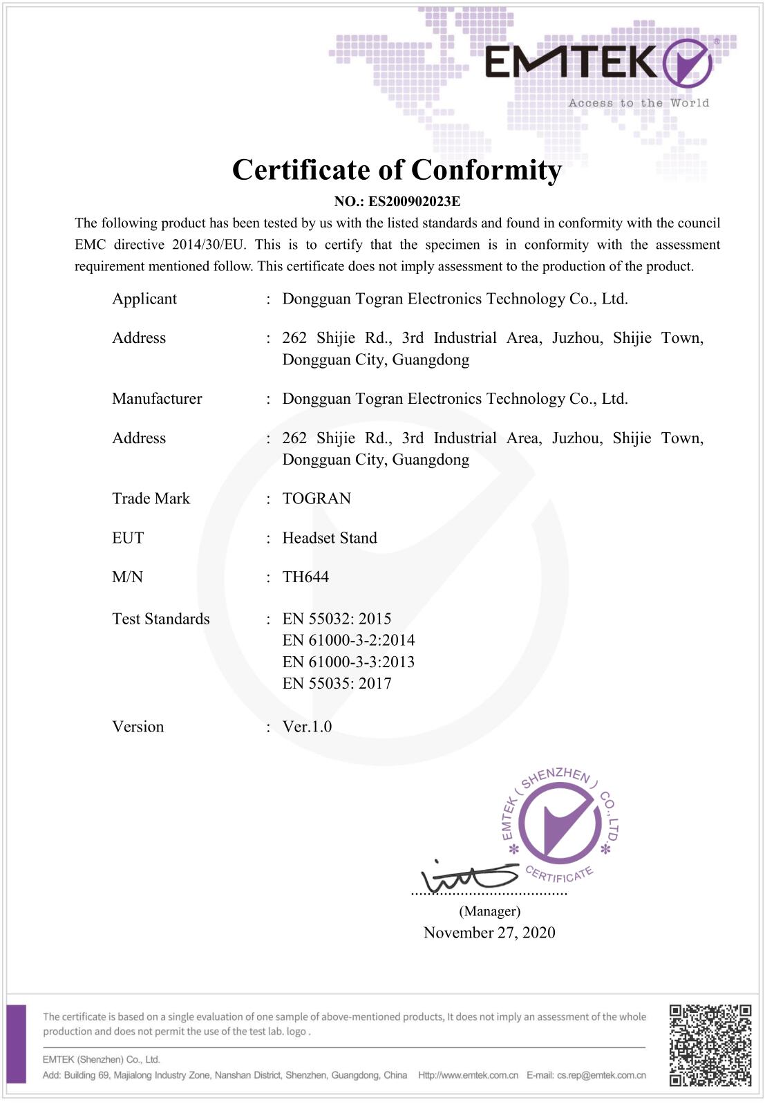 Dongguan Togran Electronics Technology Co., Ltdcertification