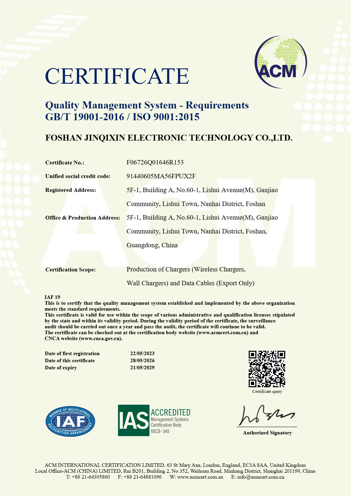 Guangzhou JQX Industrial Co., Limitedcertification