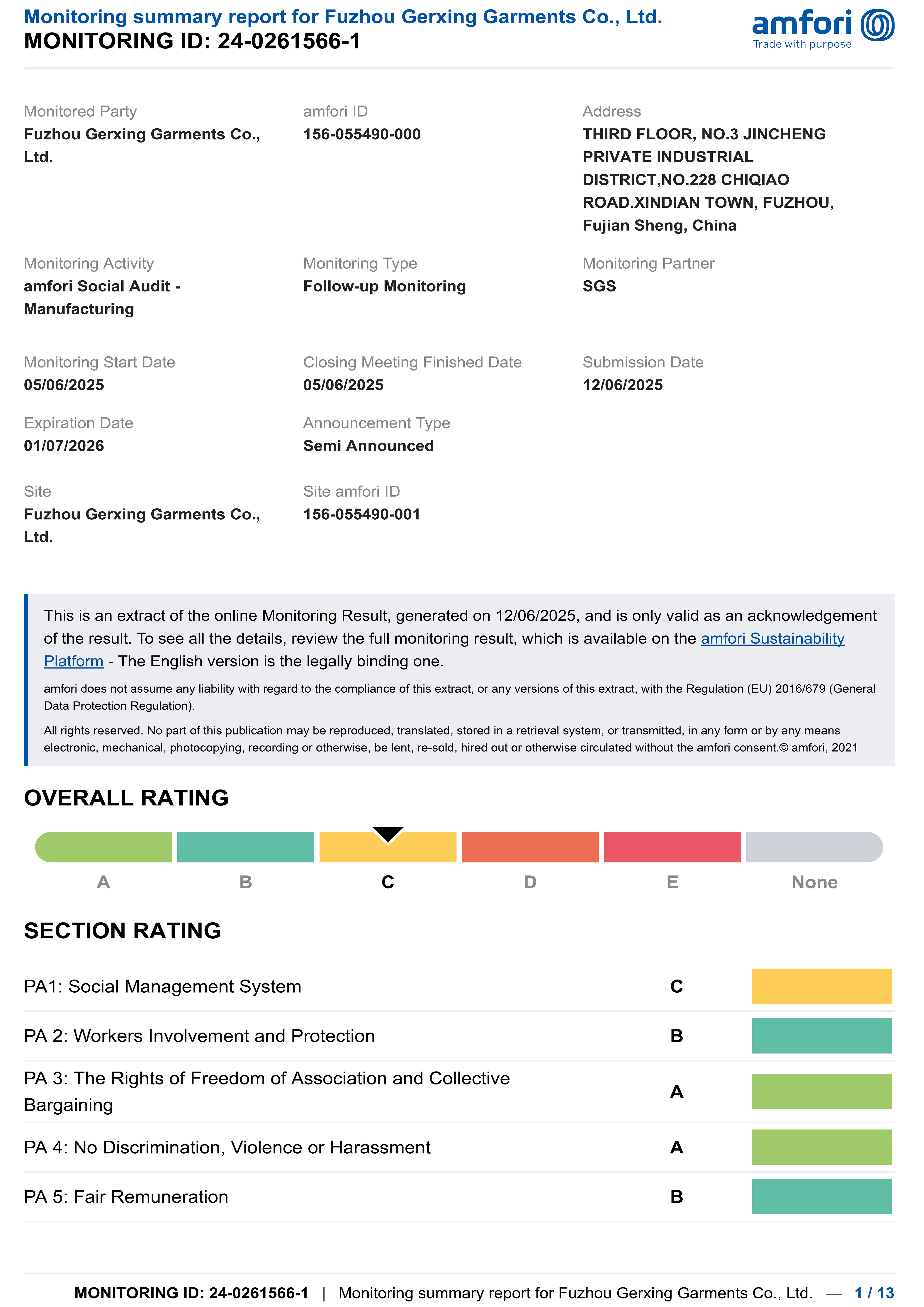 Fuzhou Gerxing Garments Co., Ltd.certification