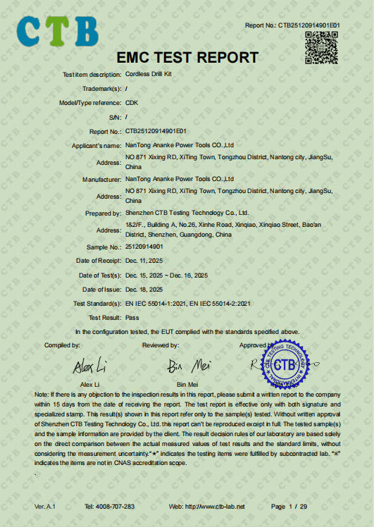 Nantong Ananke Power Tools Co.,Ltd.certification