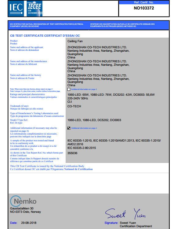 Zhongshan Co-Tech Industries Co. Ltdcertification