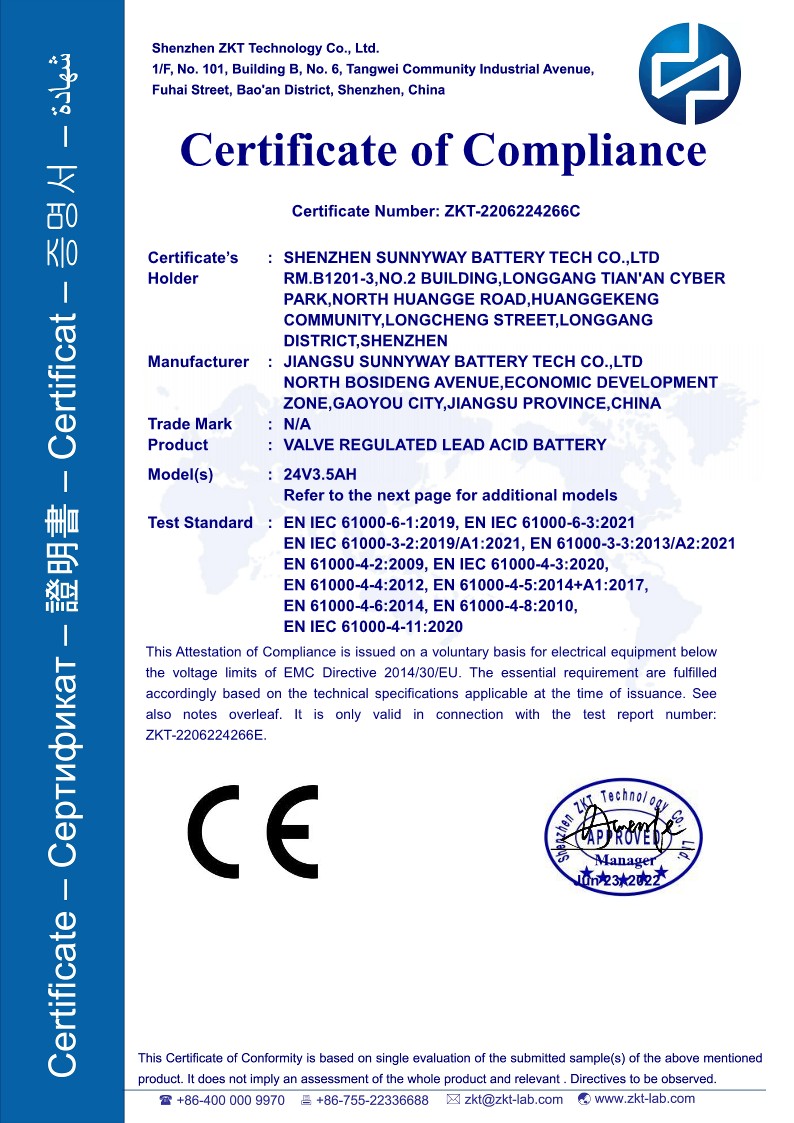 Shenzhen Sunnyway Battery Tech. Co. Ltdcertification