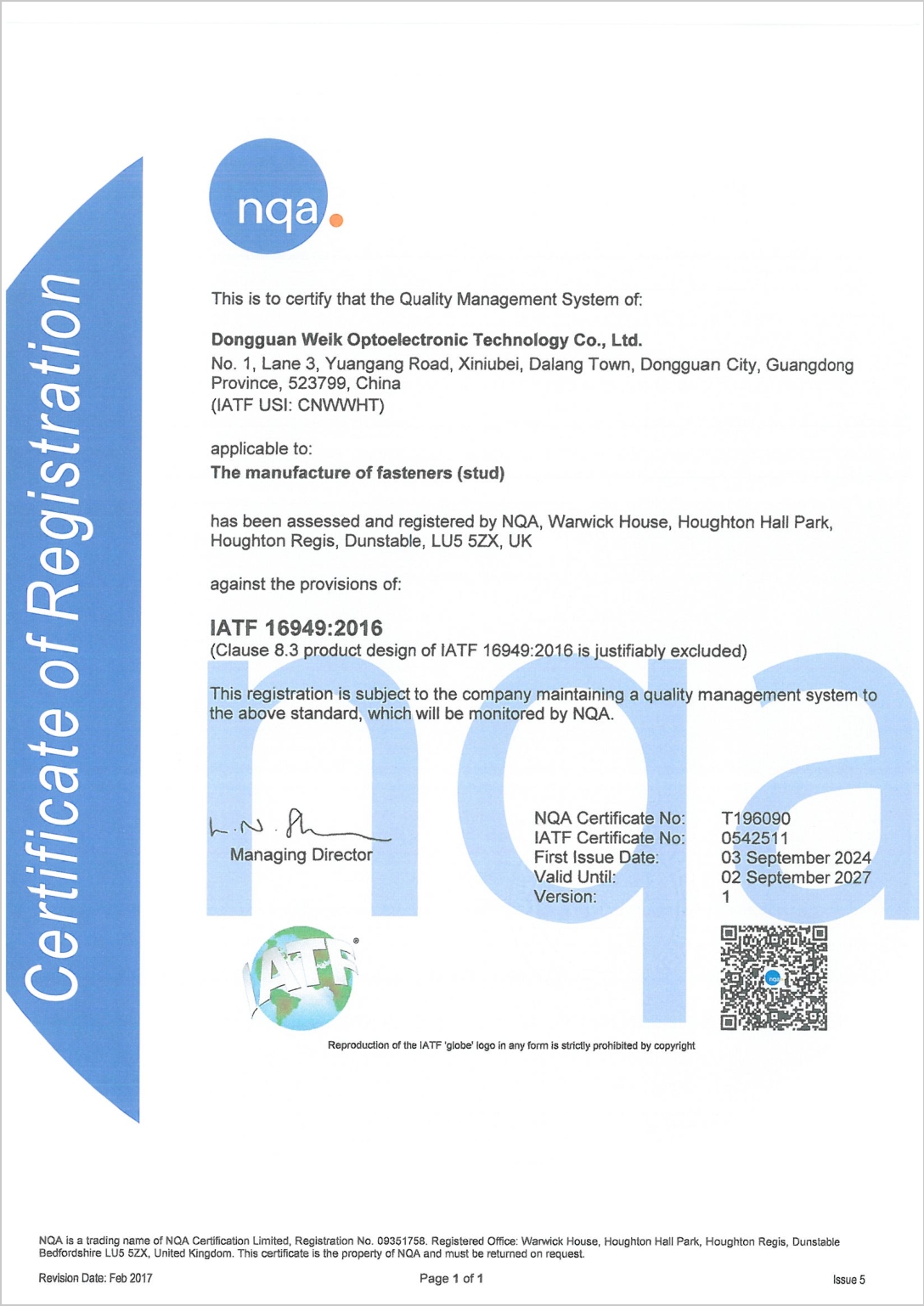 WEIK SHARE LIMITEDcertification