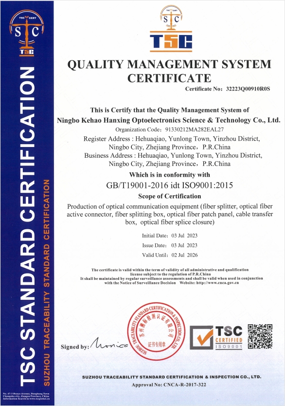 Ningbo Keyang Communication Equipment Co., Ltd.certification