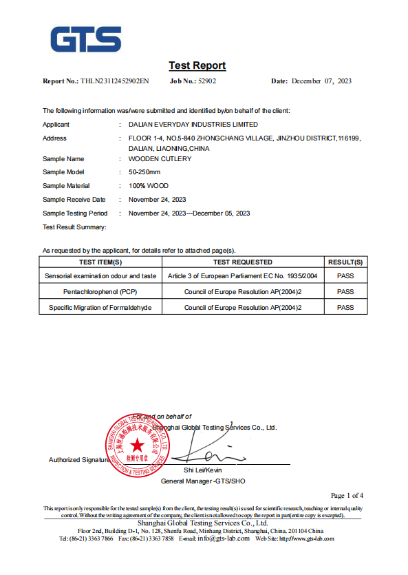 Dalian Everyday Industries Limitedcertification