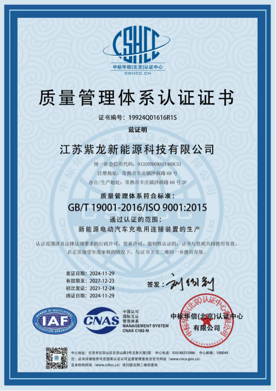 Jiangsu Zilong New Energy Technology Co., Ltd.certification