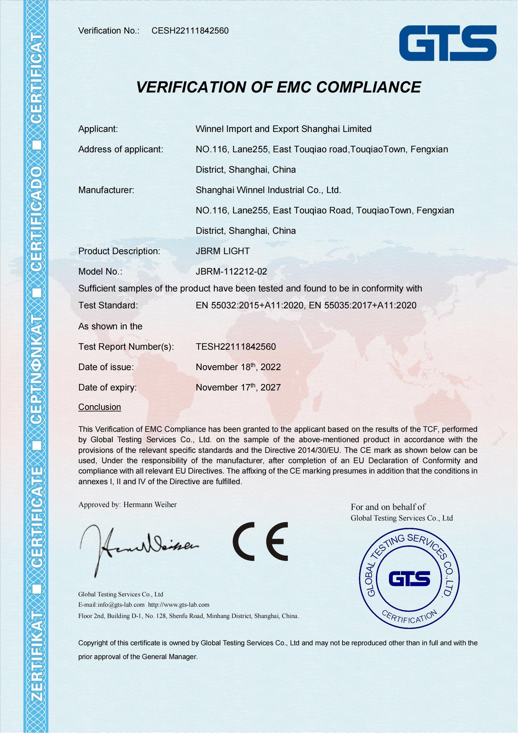 Winnel Import and Export Shanghai Limitedcertification
