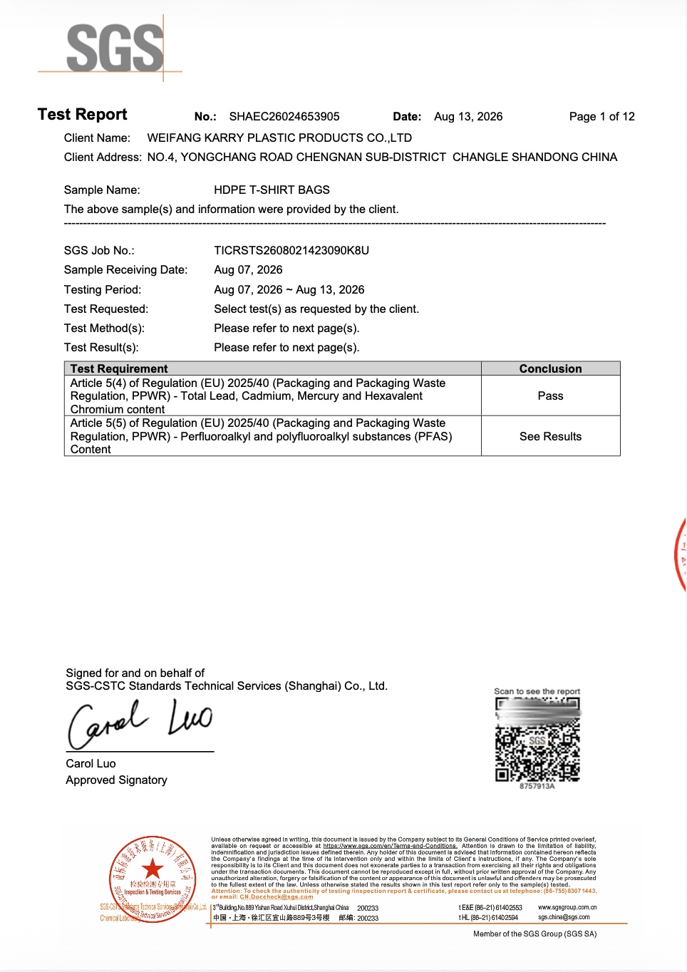 Weifang Karry Plastic Products Co. Ltdcertification