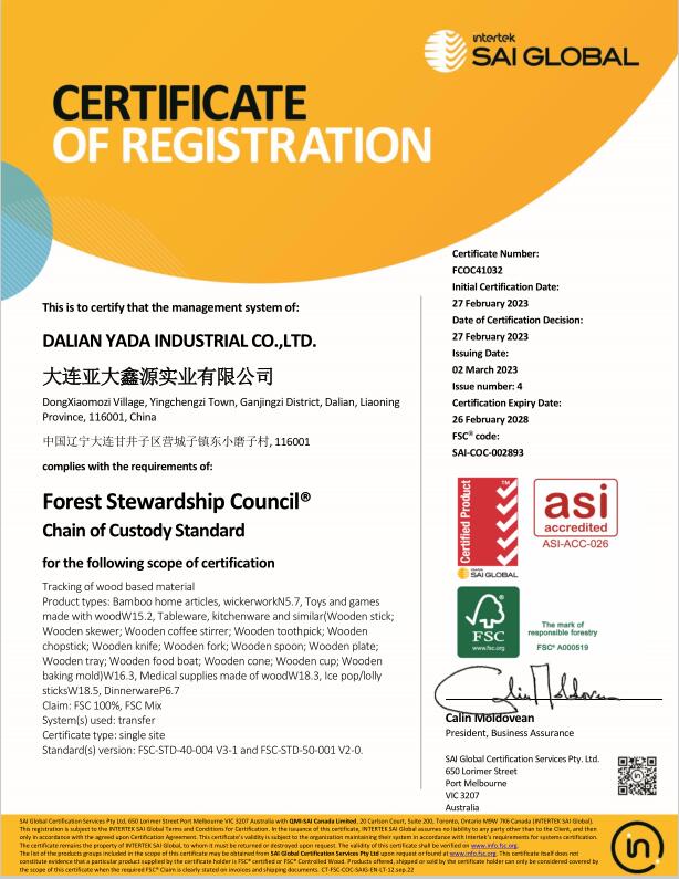 Dalian Yada Industrial Co.,Ltdcertification
