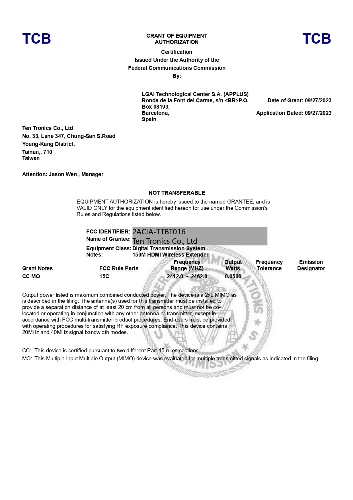 Ten-Tronics Co. Ltdcertification