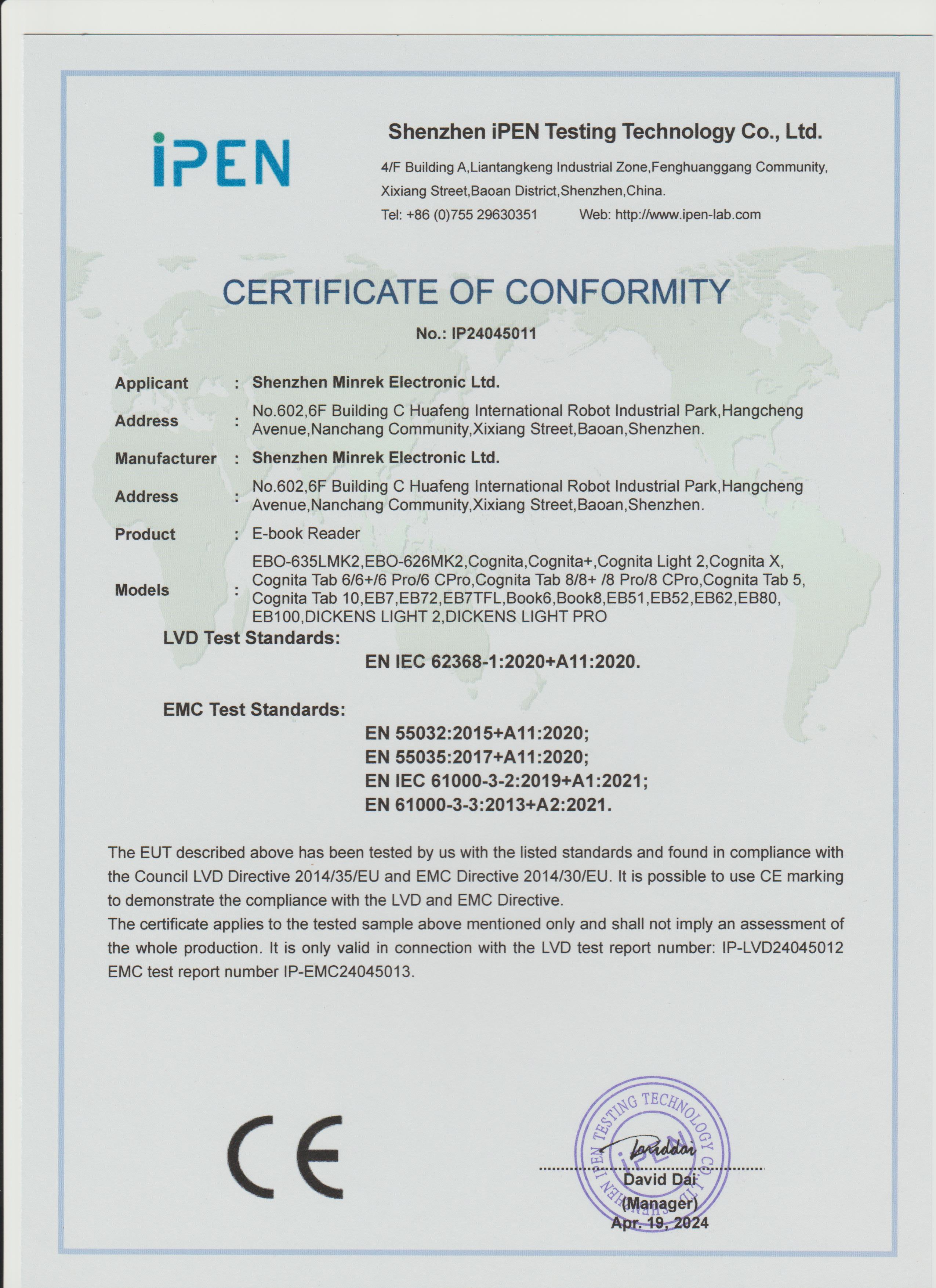 Minrek Hongkong Limitedcertification
