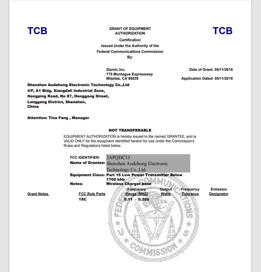 Shenzhen Aodehong Electronic Technology Co. Ltdcertification