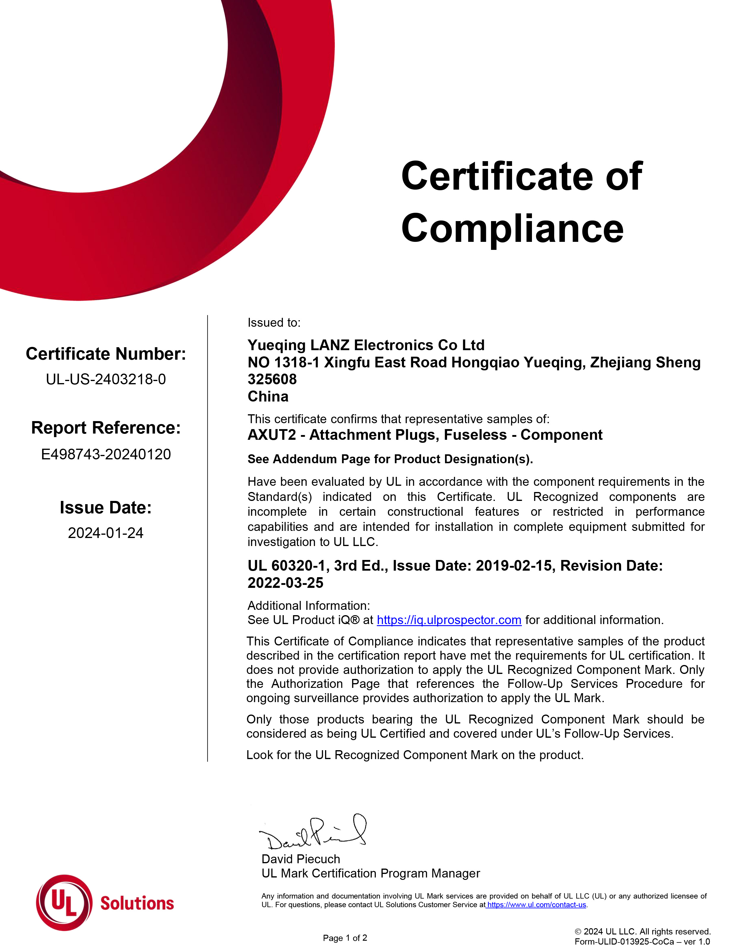 Yueqing LANZ Electronics Co.,Ltdcertification