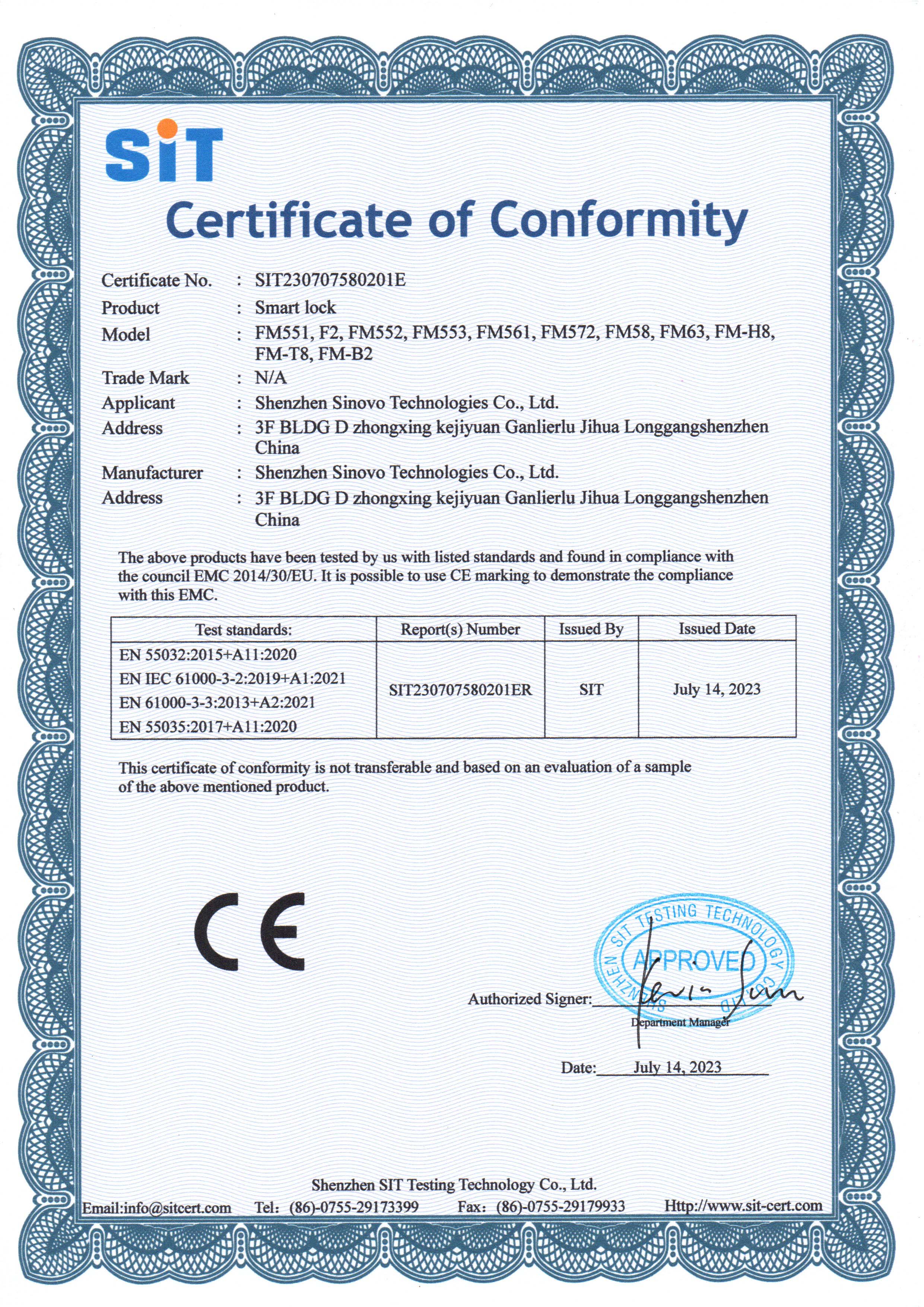 ShenZhen Sinovo Technologies Co.,LTDcertification