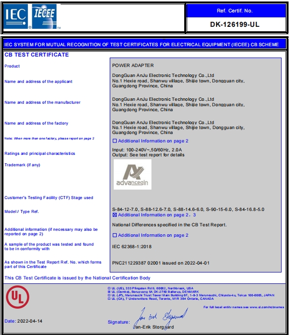 DongGuan AnJu Electronic Technology Co.,Ltdcertification