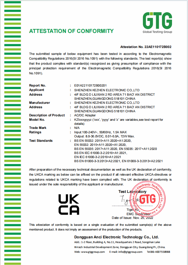 Shenzhen Kezhen electronic Co. ,Ltdcertification