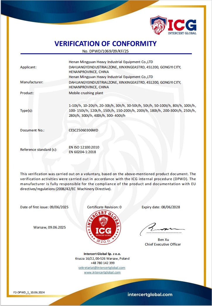 Henan Mingyuan Heavy Industrial Equipment Co., Ltd.certification