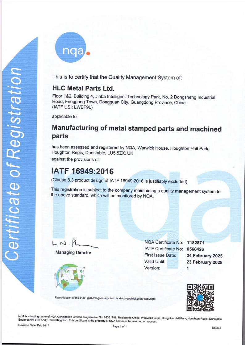 HLC Metal Parts Ltdcertification