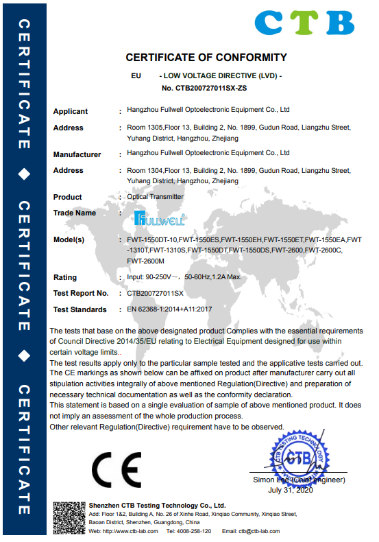 Hangzhou Fullwell Optoelectronic Equipment Co. Ltdcertification