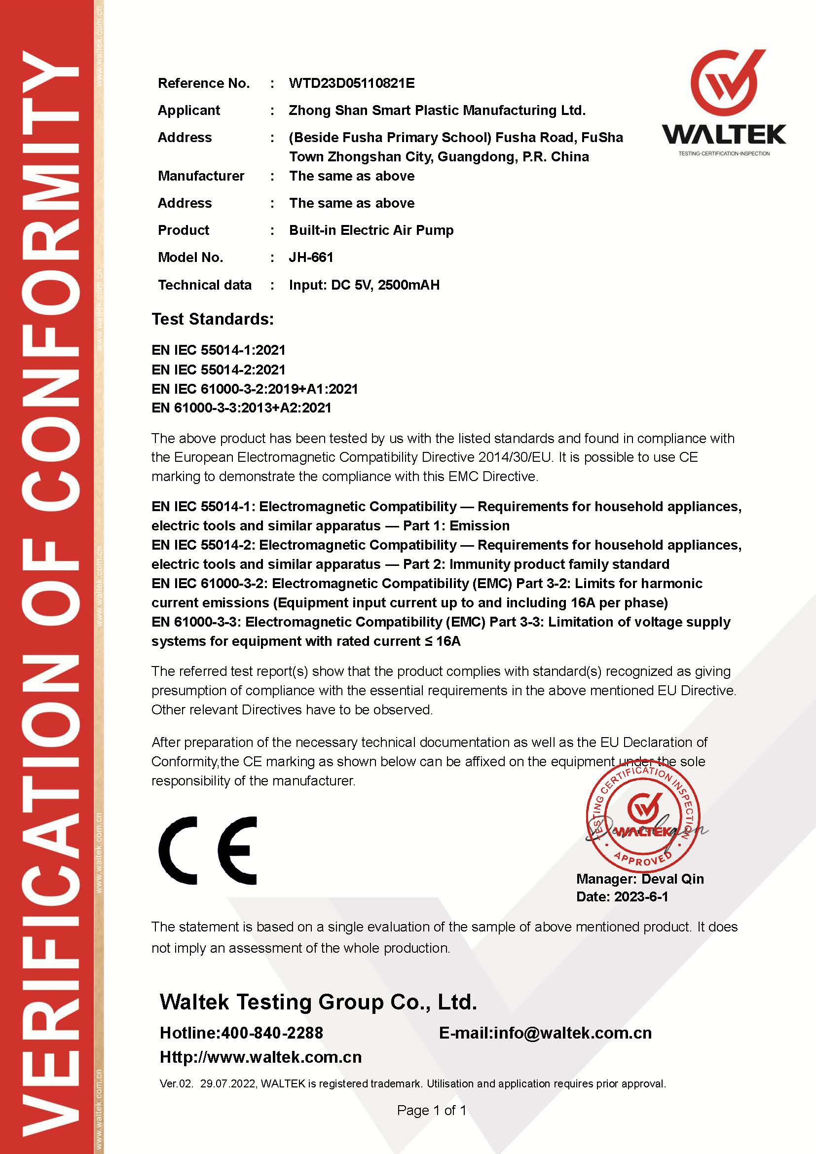 Zhongshan Smart Plastic Manufacturing Ltdcertification