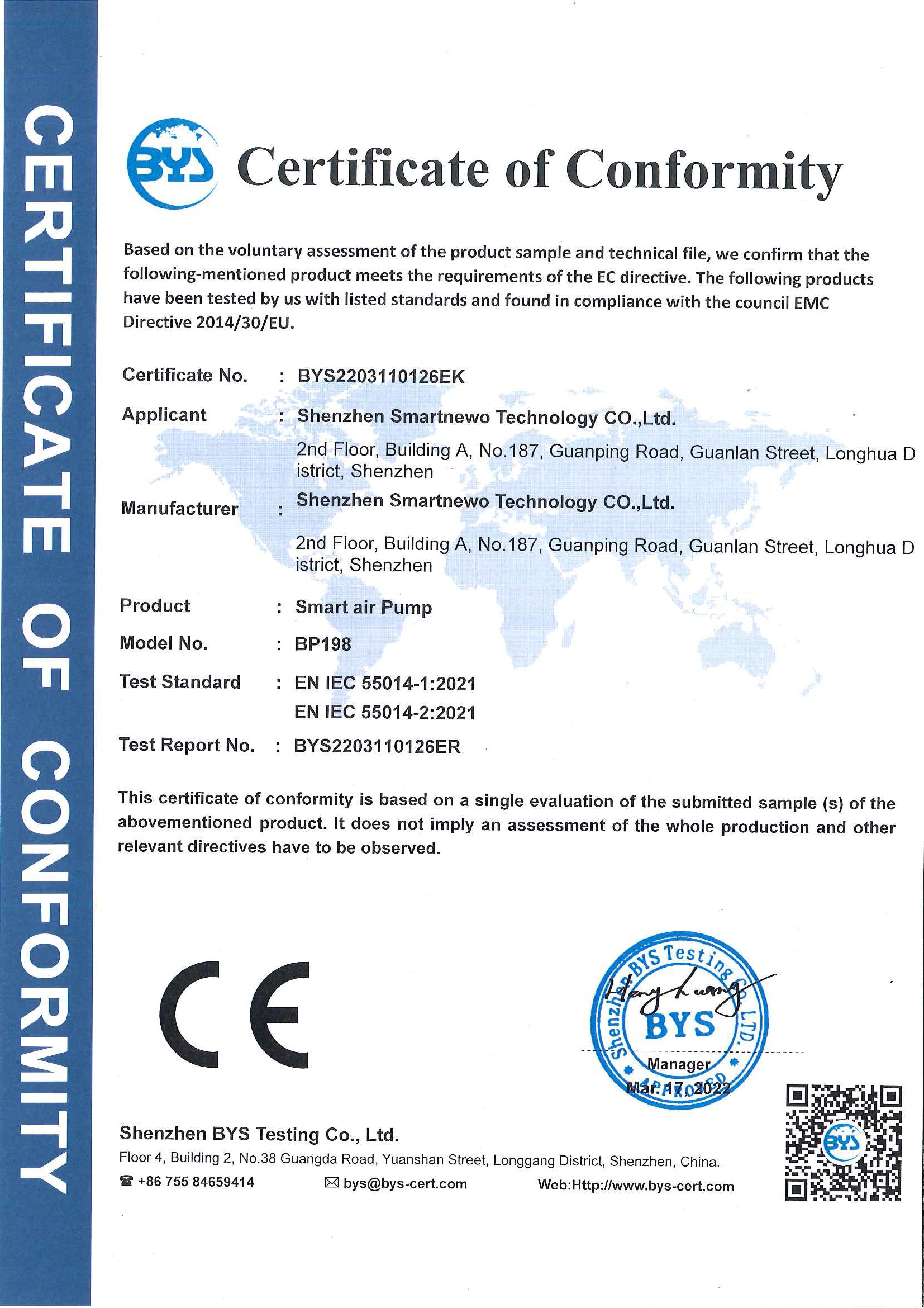 Shenzhen Smartnewo Technology Co., Ltdcertification