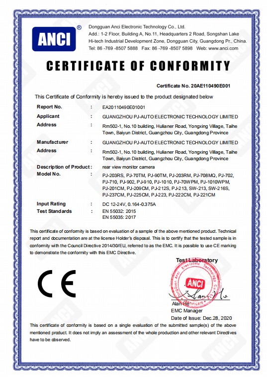 PJ-Auto Electronic Technology Limitedcertification