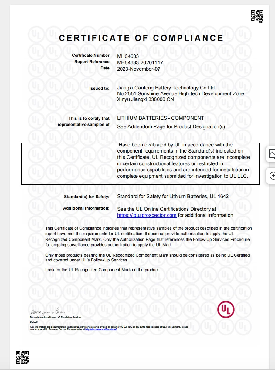 Yichun Hertz Energy Storage Co.,Ltdcertification