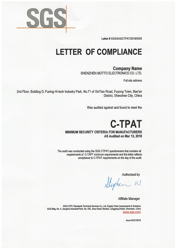Shenzhen Motto Electronics Co. Ltdcertification