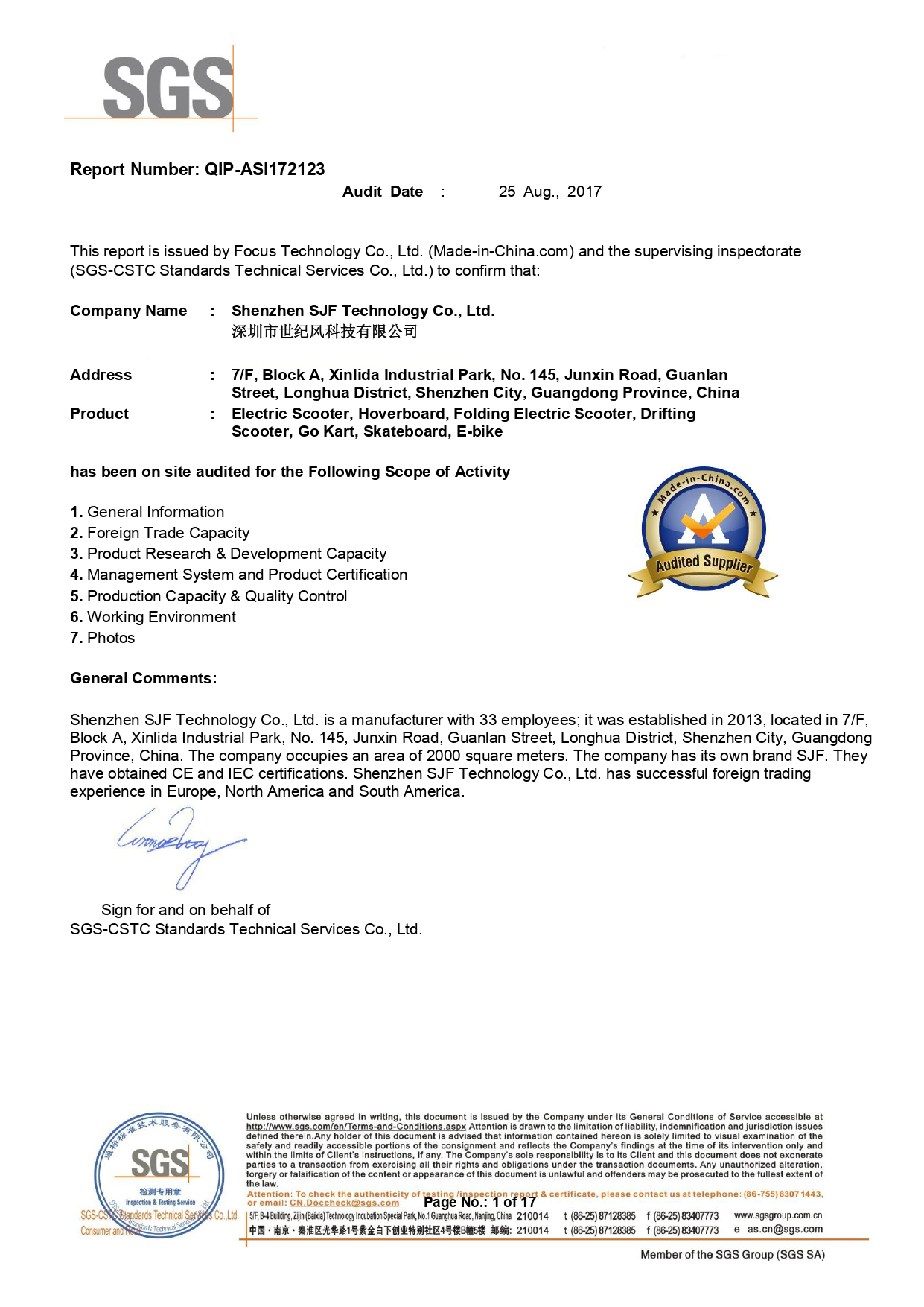 Shenzhen SJF Technology Co.,Ltdcertification