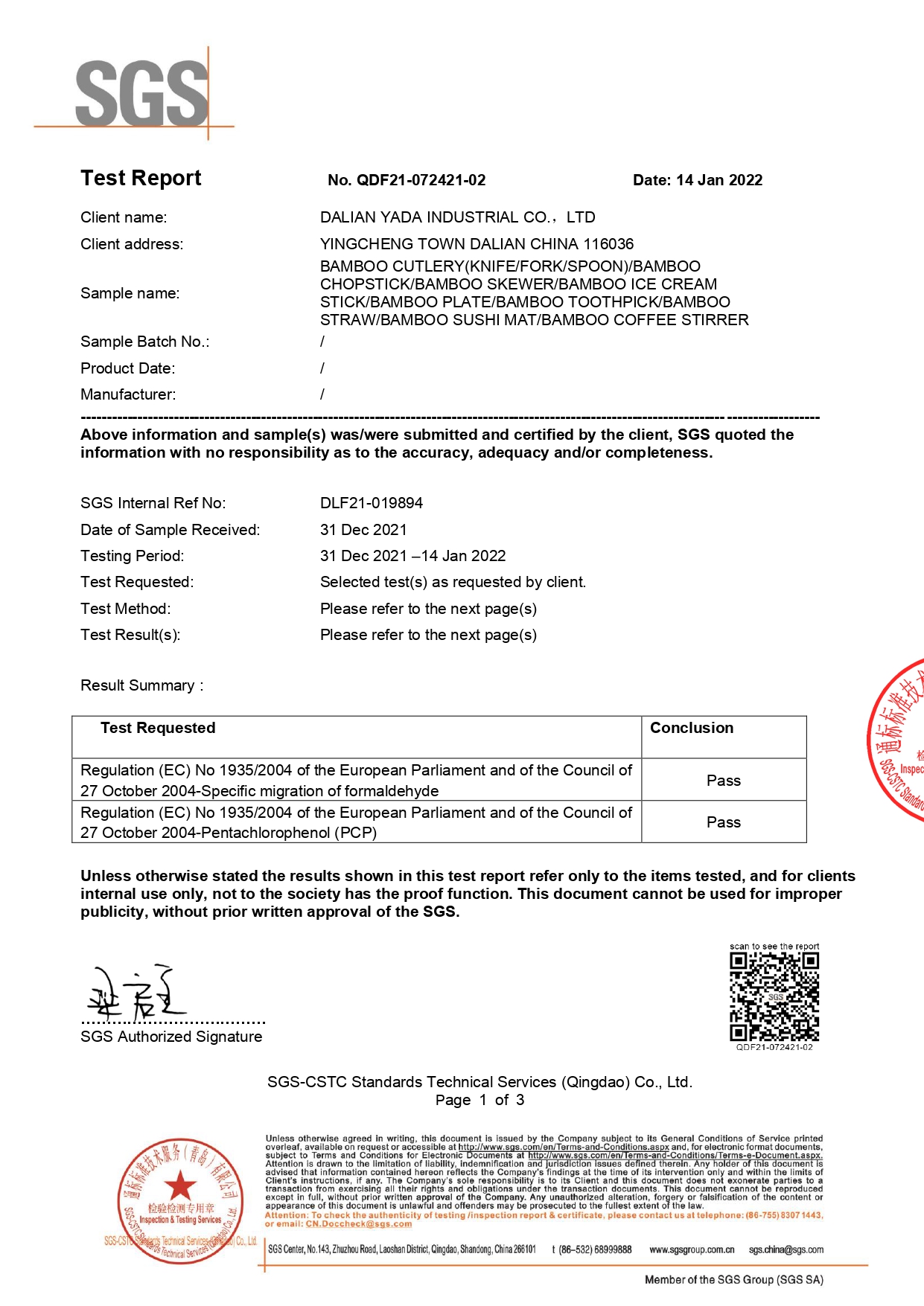 Dalian Yada Industrial Co.,Ltdcertification