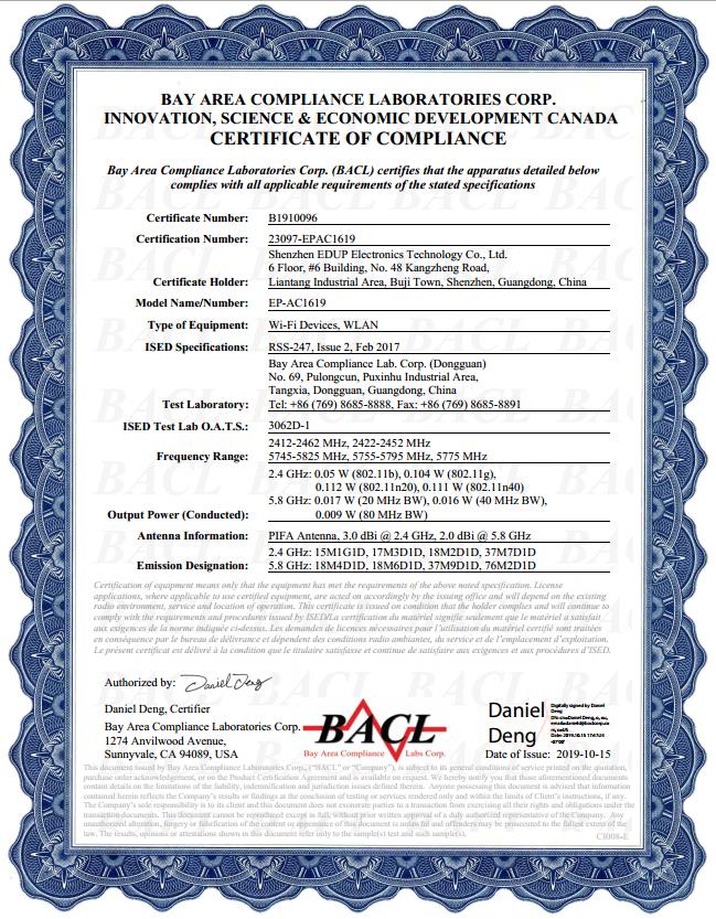 Shenzhen EDUP Electronics Technology Co. Ltdcertification