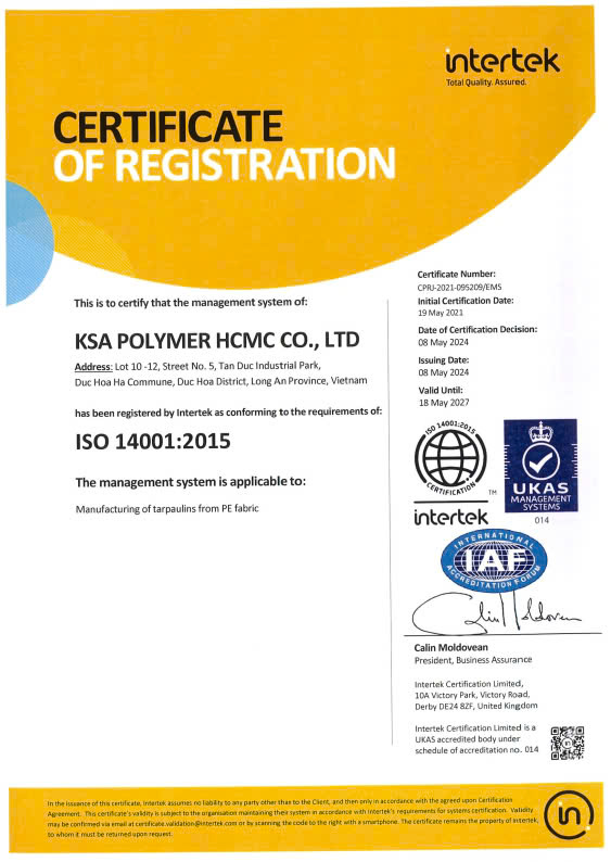 KSA POLYMER HCMC CO., LTDcertification