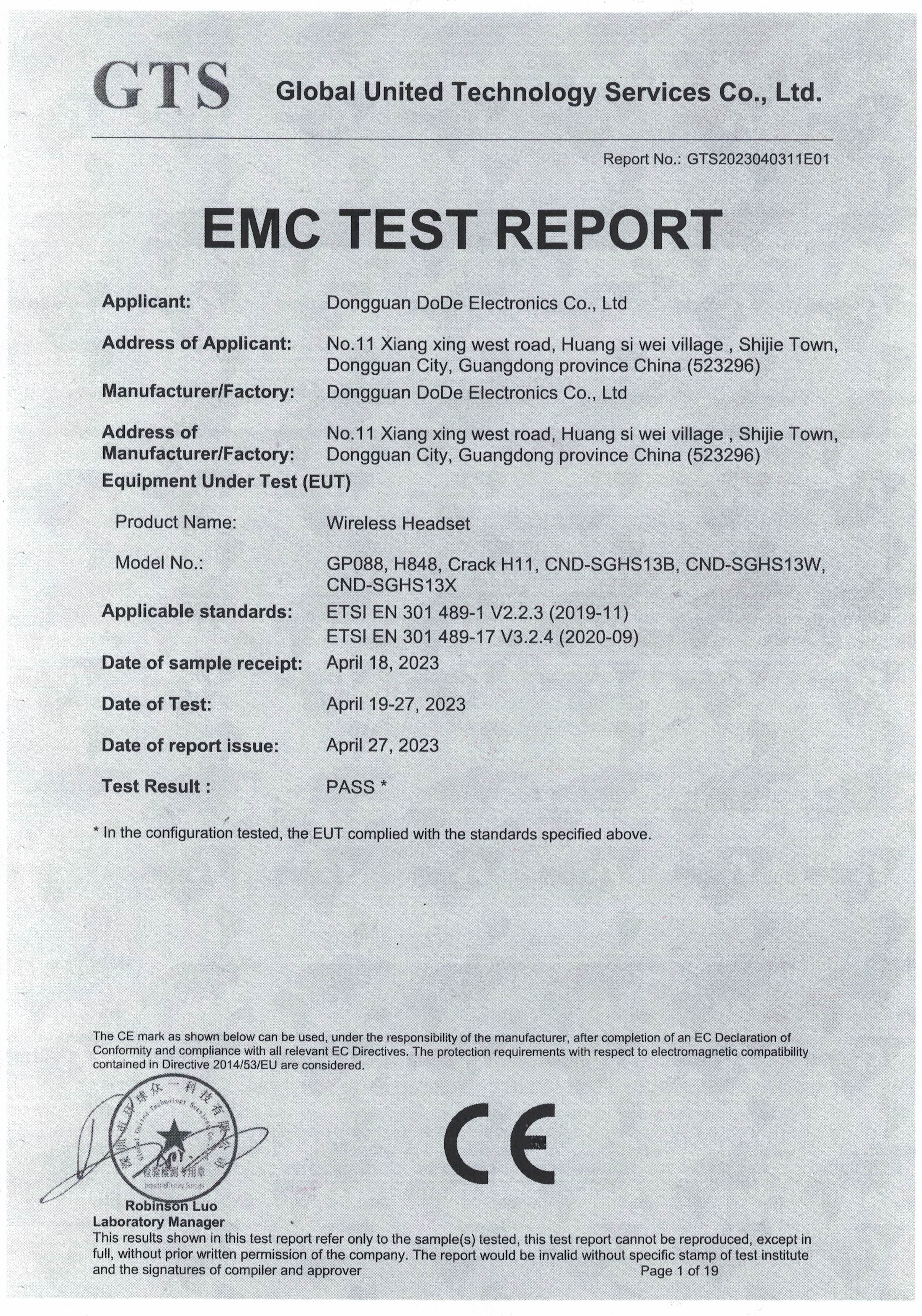 Dongguan DoDe Electronics Co.Ltdcertification