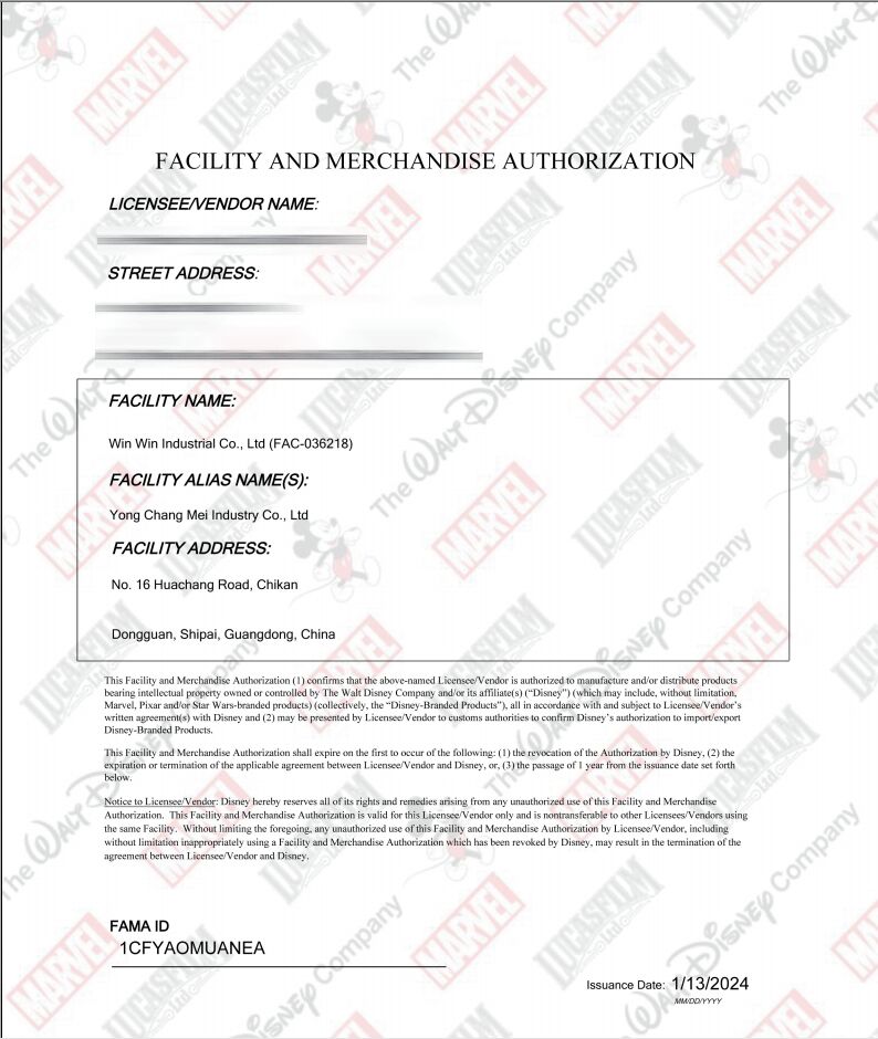 Winwin Industrial Co.  Ltdcertification