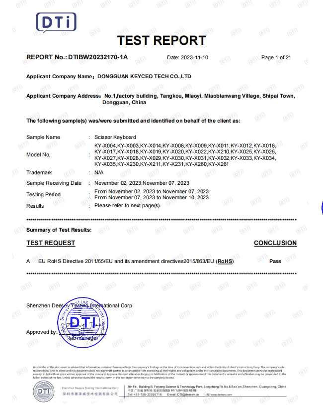 Shenzhen Keyceo Tech Co., Limitedcertification