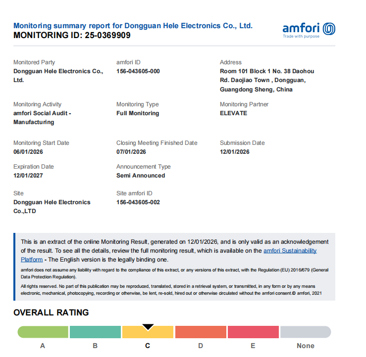 Dongguan Hele Electronics Co., Ltdcertification